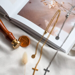 Edelstahl Kette mit Kreuzanhänger gold silber